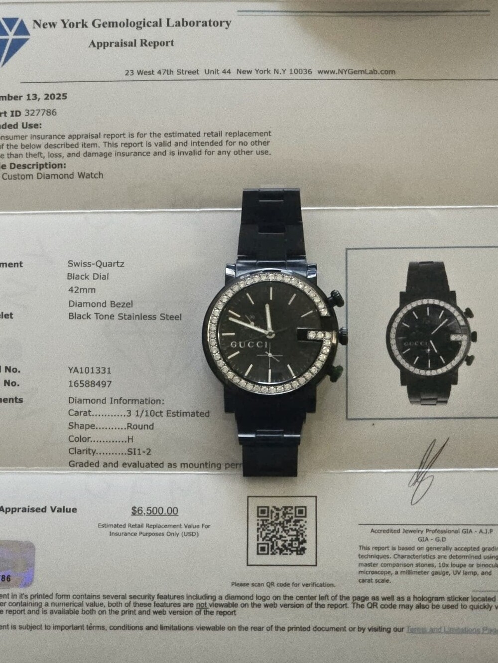 Gucci Custom Diamond Watch – Black Stainless Steel | Approx. 3.10 CTW Diamonds - Picture 13 of 13